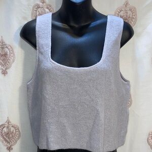 Zara Light Gray Square Neck Crop Sweater Tank SZ M/L